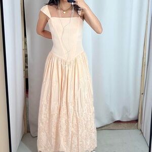 Vintage drop waist baby pink maxi dress